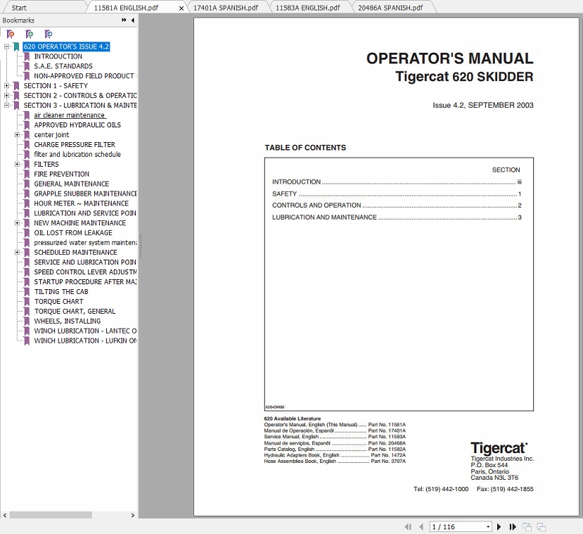 Tigercat Skidder 620 6200111 6200499 Operator Service Manual 1
