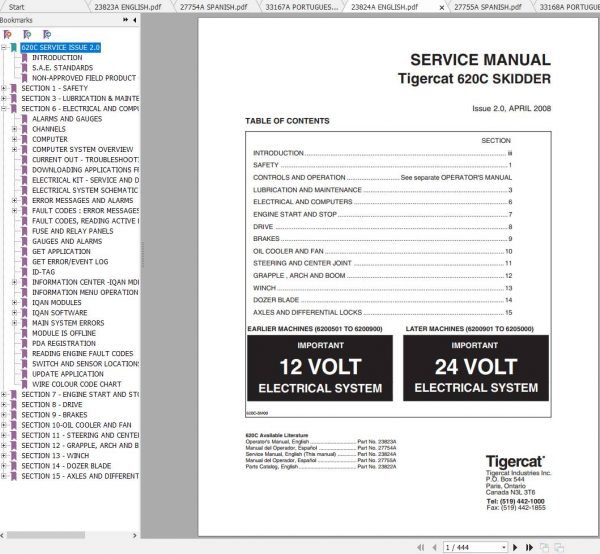Tigercat Skidder 620C 6200501 6205000 Operators Manual Service Manual 2