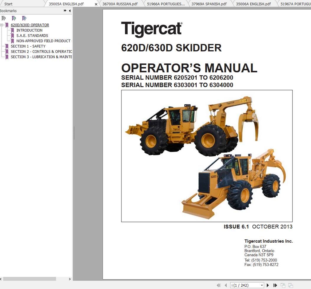 Tigercat Skidder 620D 630D Operators Manual Service Manual 1