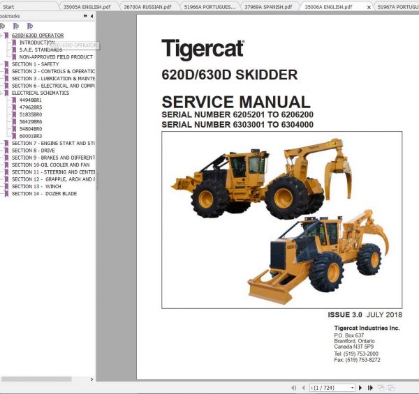 Tigercat Skidder 620D 630D Operators Manual Service Manual 2