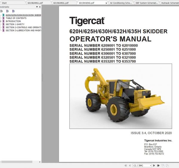 Tigercat Skidder 620H 625H 630H 632H 635H OperatorS Manual Schematic 1