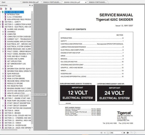 Tigercat Skidder 625C 6250101 6250300 Operator Service Manual 2