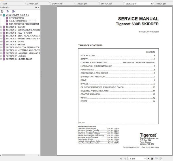 Tigercat Skidder 630B 6301001 6301999 Operators Service Manual 2