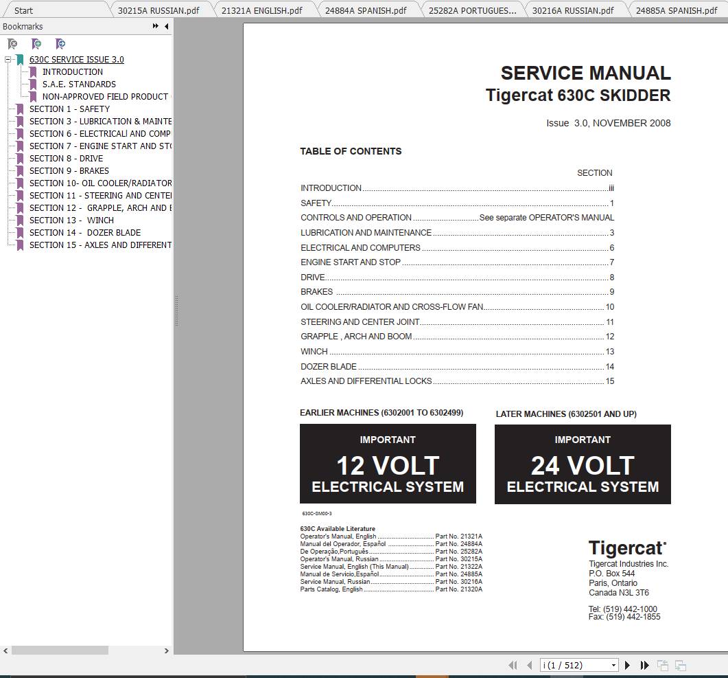 Tigercat Skidder 630C 6302001 6303000 Operators Service Manual 1 1