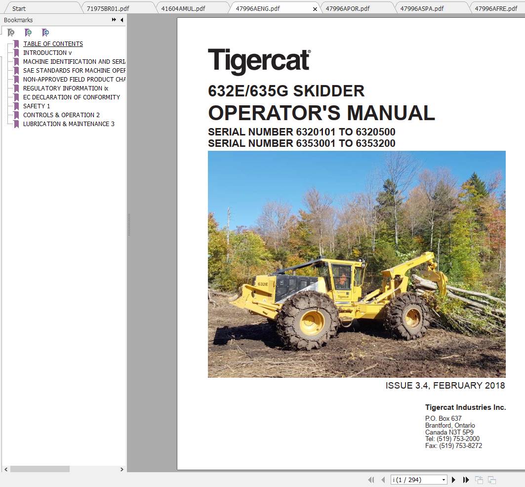 Tigercat Skidder 632E 635G Operators Manual Service Manual 1