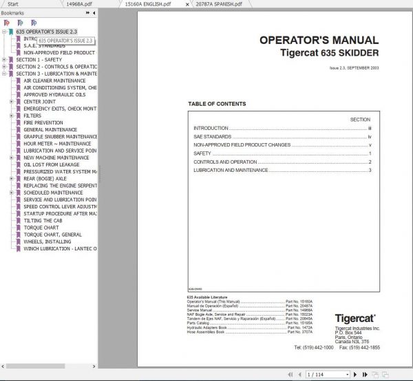 Tigercat Skidder 635 6350101 6350499 Operators Service Manual 2
