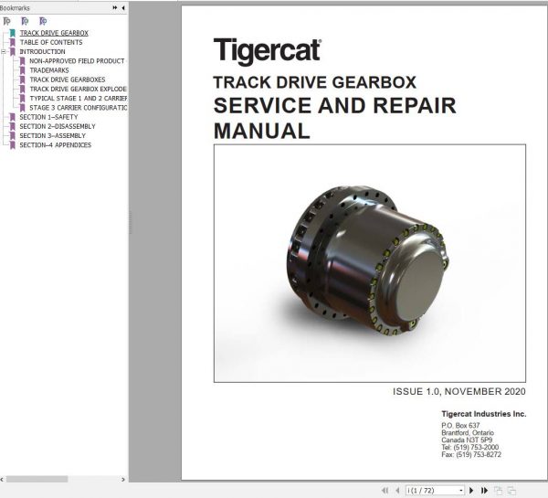 Tigercat Track Drive GearBoxes Service and Repair Manual 47735AENG 1