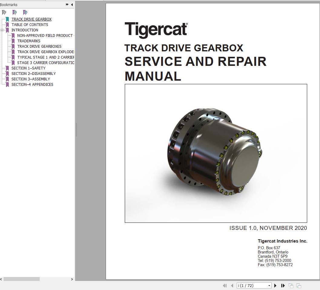Tigercat Track Drive GearBoxes Service and Repair Manual 47735AENG 1