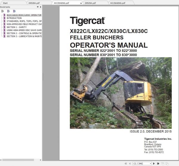 Tigercat X822C LX822C X830C LX830C Feller Buncher Operators Service Manual 1