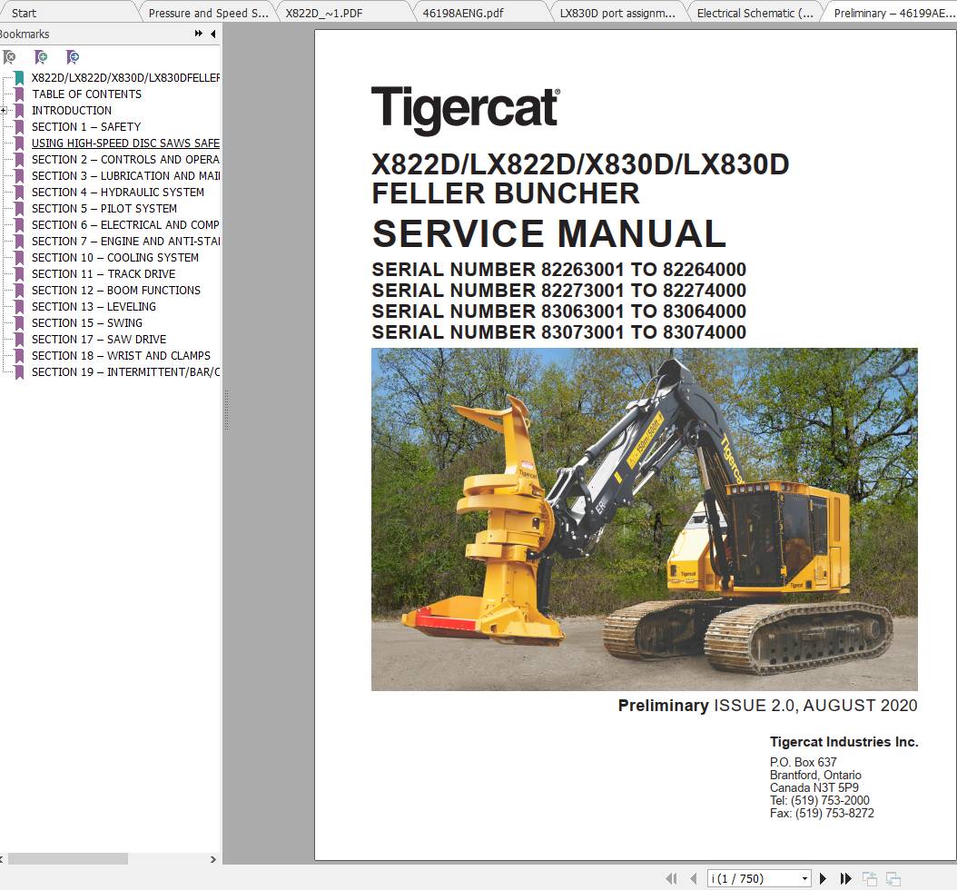 Tigercat X822D LX822D X830D LX830D Feller Buncher Operators Service Manual 1