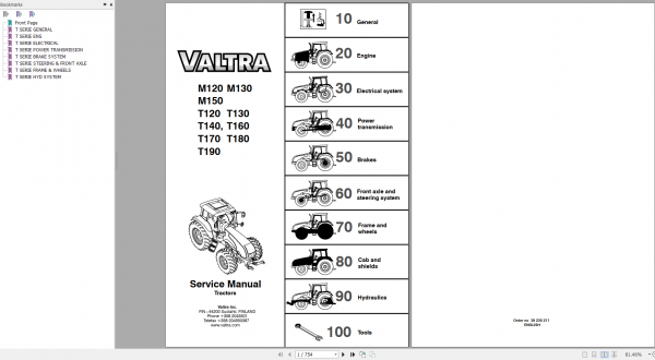 Valtra Tractor M120 M130 M150 T120 T130 T140 T150 T160 T170 T180 T190 Service Manual 1