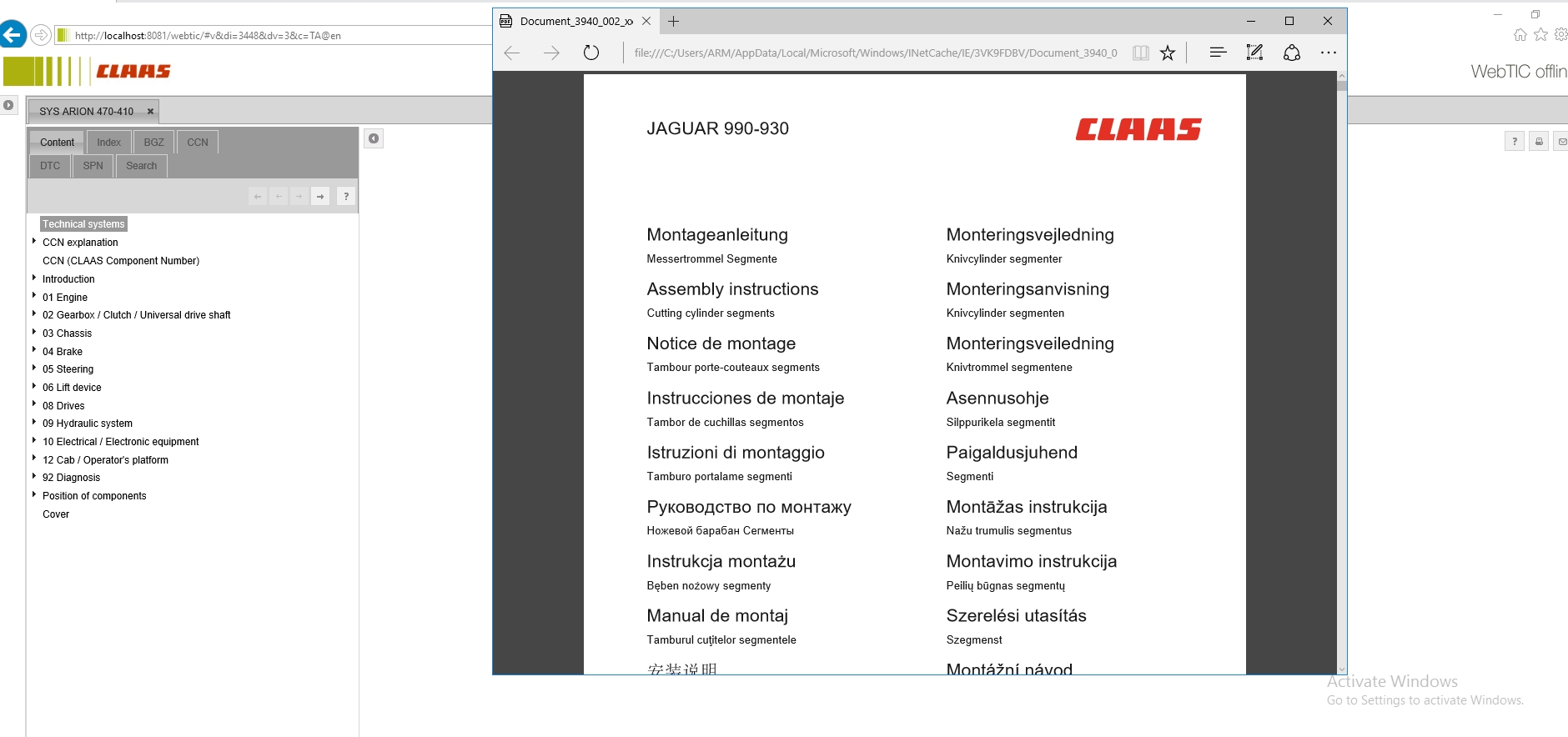 CLAAS WebTIC Offline EN 01.2022 Operator Manual Repair Manual Service Documentation EN DVD 4