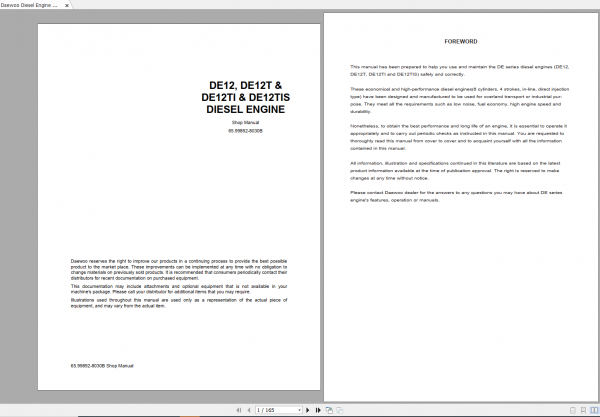Daewoo Diesel Engine DE12 DE12T DE12TI DE12TIS Shop Manual 1