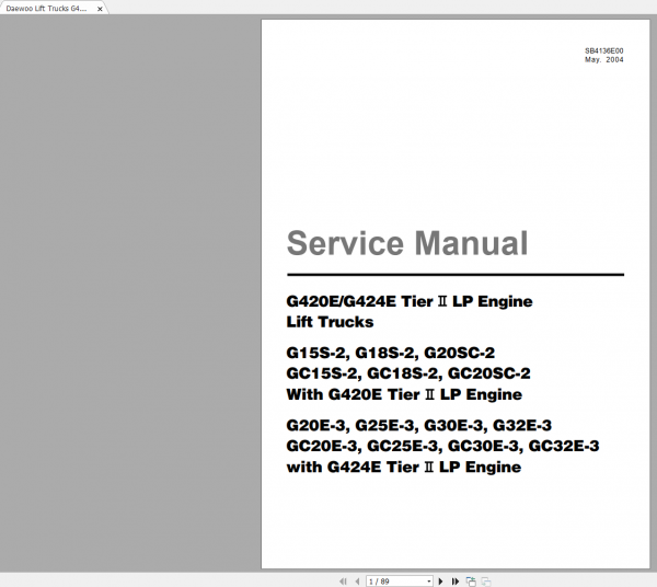Daewoo Lift Trucks G420E G424E Tier II LP Engine Service Manual 1