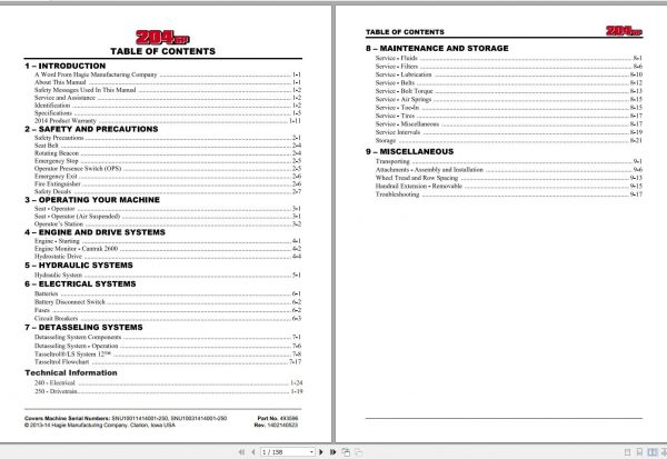 Hagie Hi Tractor 204SP SNU10011414001 250 Technical Manual 493596 2014 1