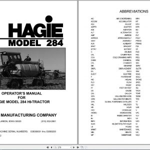Hagie Hi Tractor 284 038099001 thru 03899200 Operator Manual 493192 1998 1