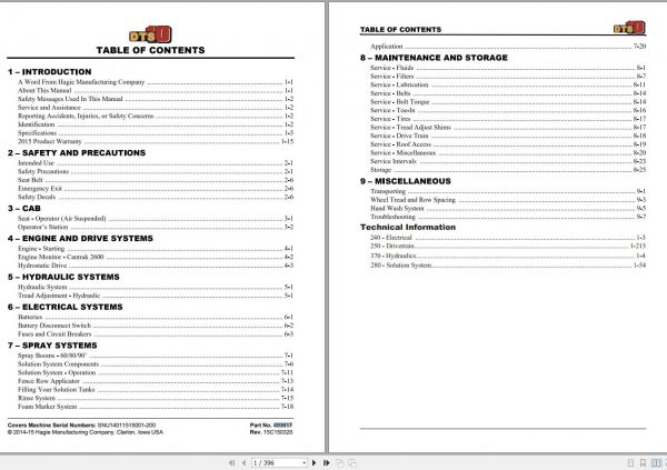 Hagie Hi Tractor DTS 10 SNU14011515001 200 Technical Manual 493617 2014 1