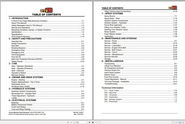 Hagie Hi Tractor DTS 10 SNU16191616001 100 Technical Manual 493623 2015 1