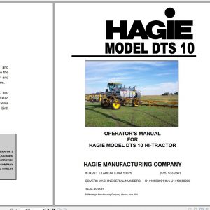 Hagie Hi Tractor DTS 10 U1410550001 thru U1410550200 Operator Manual 493331 2004 1