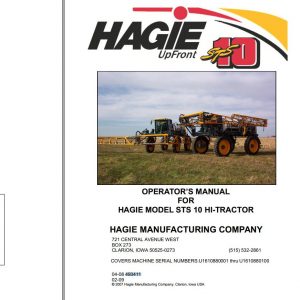 Hagie Hi Tractor STS 10 U1610880001 thru U1610880100 Operator Manual 493411 2009 1