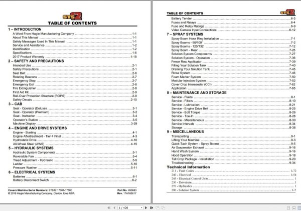 Hagie Hi Tractor STS 12 17001 17500 Technical Manual 493683 2016 1