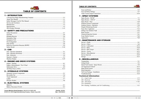 Hagie Hi Tractor STS 12 SNU16121414001 200 Technical Manual 493590 2016 1