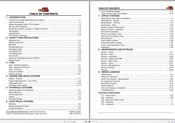 Hagie Hi Tractor STS 12 SNU16221616001 200 Technical Manual 493636 1