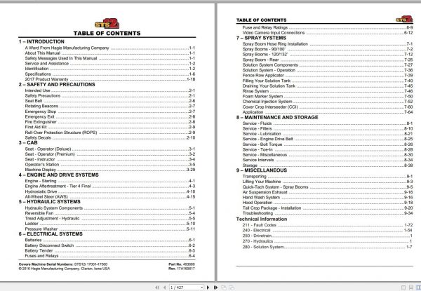 Hagie Hi Tractor STS 12i 17001 17500 Technical Manual 493689 2016 1