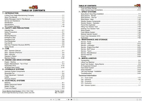 Hagie Hi Tractor STS 14 17001 17500 Technical Manual 493686 2016 1