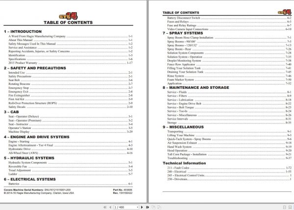 Hagie Hi Tractor STS 14 SNU16121515001 200 Technical Manual 493606 2016 1