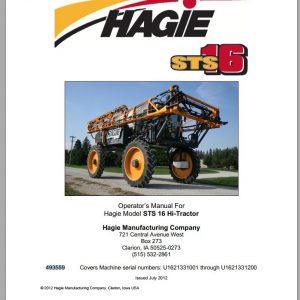 Hagie Hi Tractor STS 16 U1621331001 through U1621331200 Operator Manual 493559 2012 1