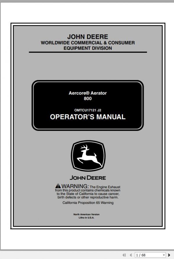 John Deere Aecore Aerator 800 PIN 045001 1 Operators Manual OMTCU17121 J2 2002 1