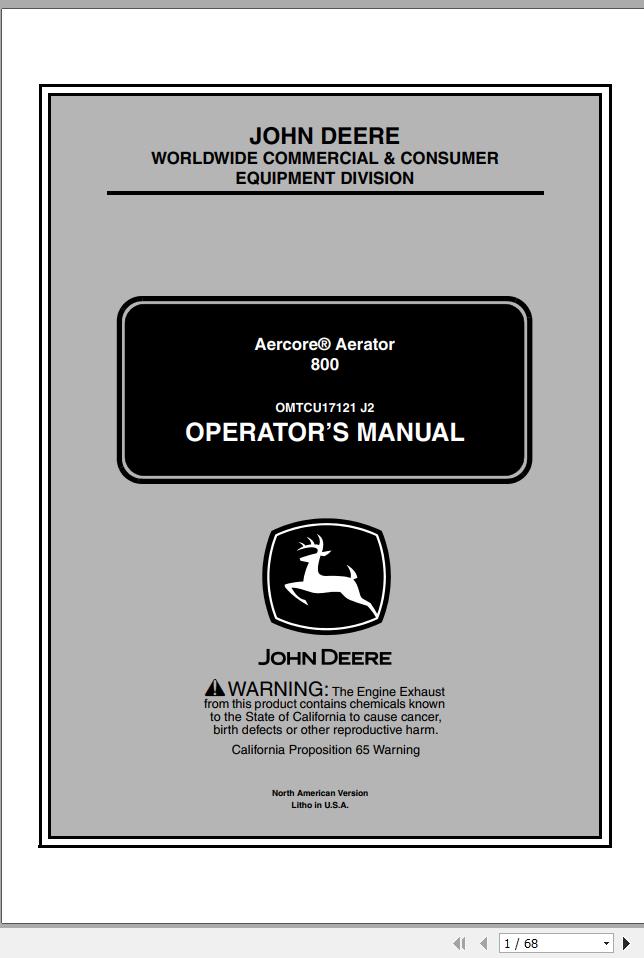 John Deere Aecore Aerator 800 PIN 045001 1 Operators Manual OMTCU17121 J2 2002 1
