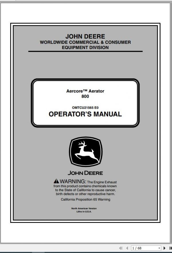 John Deere Aecore Aerator 800 PIN 060001 Operators Manual OMTCU21565 E0 2010 1