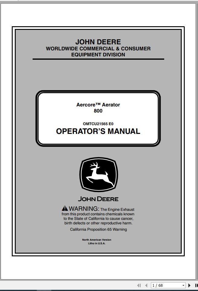 John Deere Aecore Aerator 800 PIN 060001 Operators Manual OMTCU21565 E0 2010 1