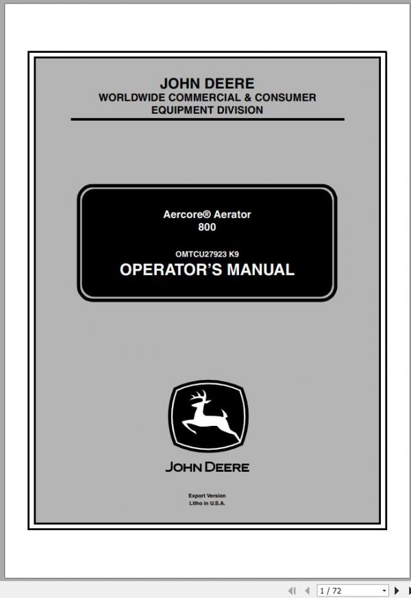 John Deere Aecore Aerator 800 PIN 080001 Operators Manual OMTCU27923 2009 1
