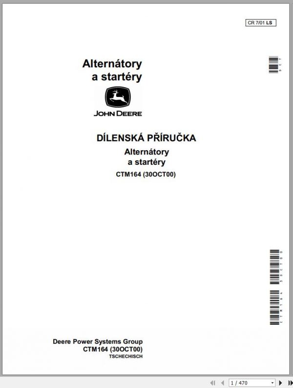 John Deere Alternator and Startor Workshop Manual CTM164 Czech 1