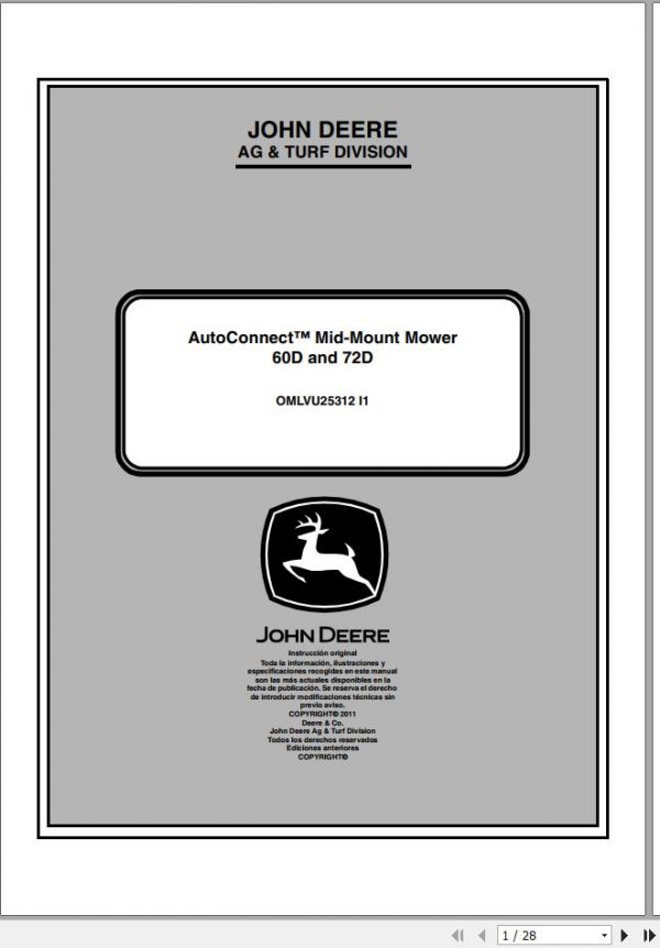 John Deere Autoconnect Mid Mount Mower 60D 72D SN 40001 Operators Manual OMLVU25312 I1 2011 ES 1