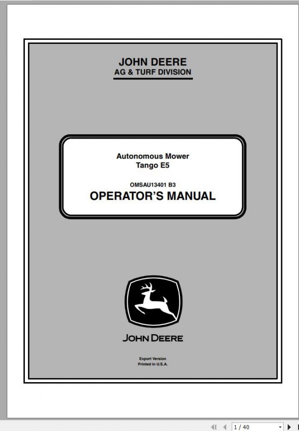 John Deere Autonomous Mower Tango E5 Operators Manual OMSAU13401 B3 2013 1