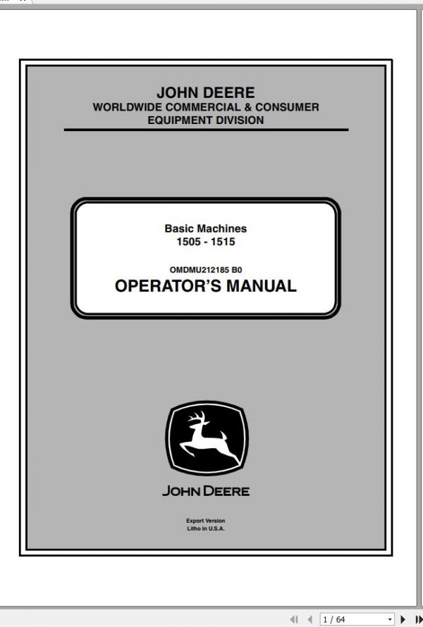 John Deere Basic Machine 1505 1515 Operator's Manual OMDMU212185 B0 2010