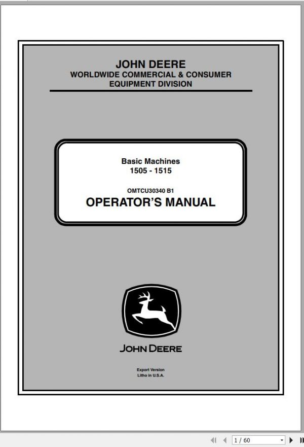 John Deere Basic Machine 1505 1515 PIN 170001 Operators Manual OMTCU30340 B1 2011 1