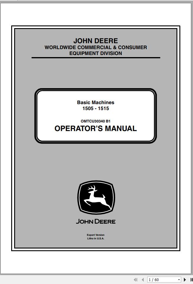 John Deere Basic Machine 1505 1515 PIN 170001 Operators Manual OMTCU30340 B1 2011 1