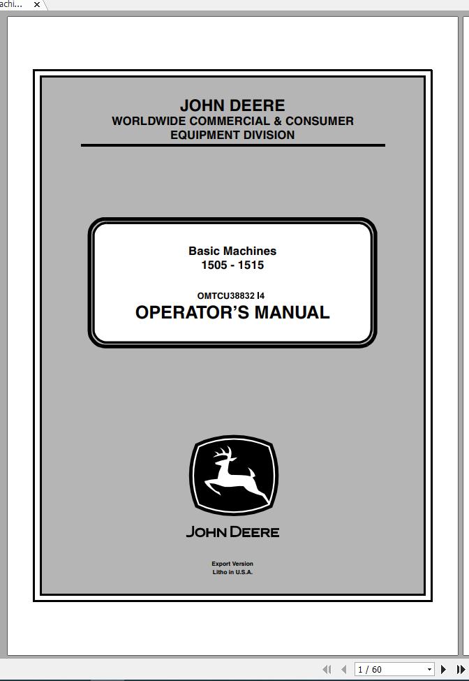 John Deere Basic Machine 1505 1515 PIN 170001 Operators Manual OMTCU38832 I4 2014 1