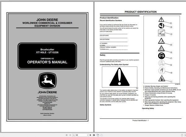 John Deere Brushcutter XT140LE UT15226 Operators Manual OMPS05083 K3 1