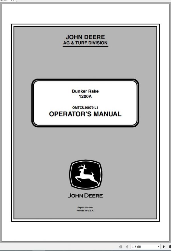 John Deere Bunker Rake 1200A SN 190001 Operators Manual OMTCU30979 L1 2011 1