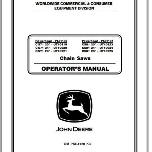John Deere Chain Saws CS71 CS81 UT10919 UT10925 Operators Manual OMPS04120 K3 2000 1