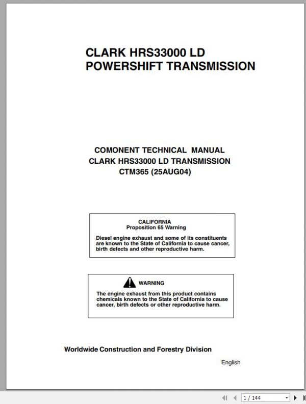 John Deere Clark HRS33000 LD Powershift Transmission Technical Manual CTM365 1