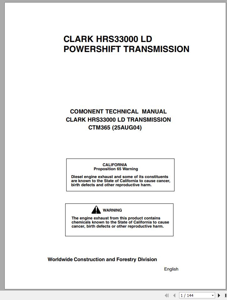 John Deere Clark HRS33000 LD Powershift Transmission Technical Manual CTM365 1