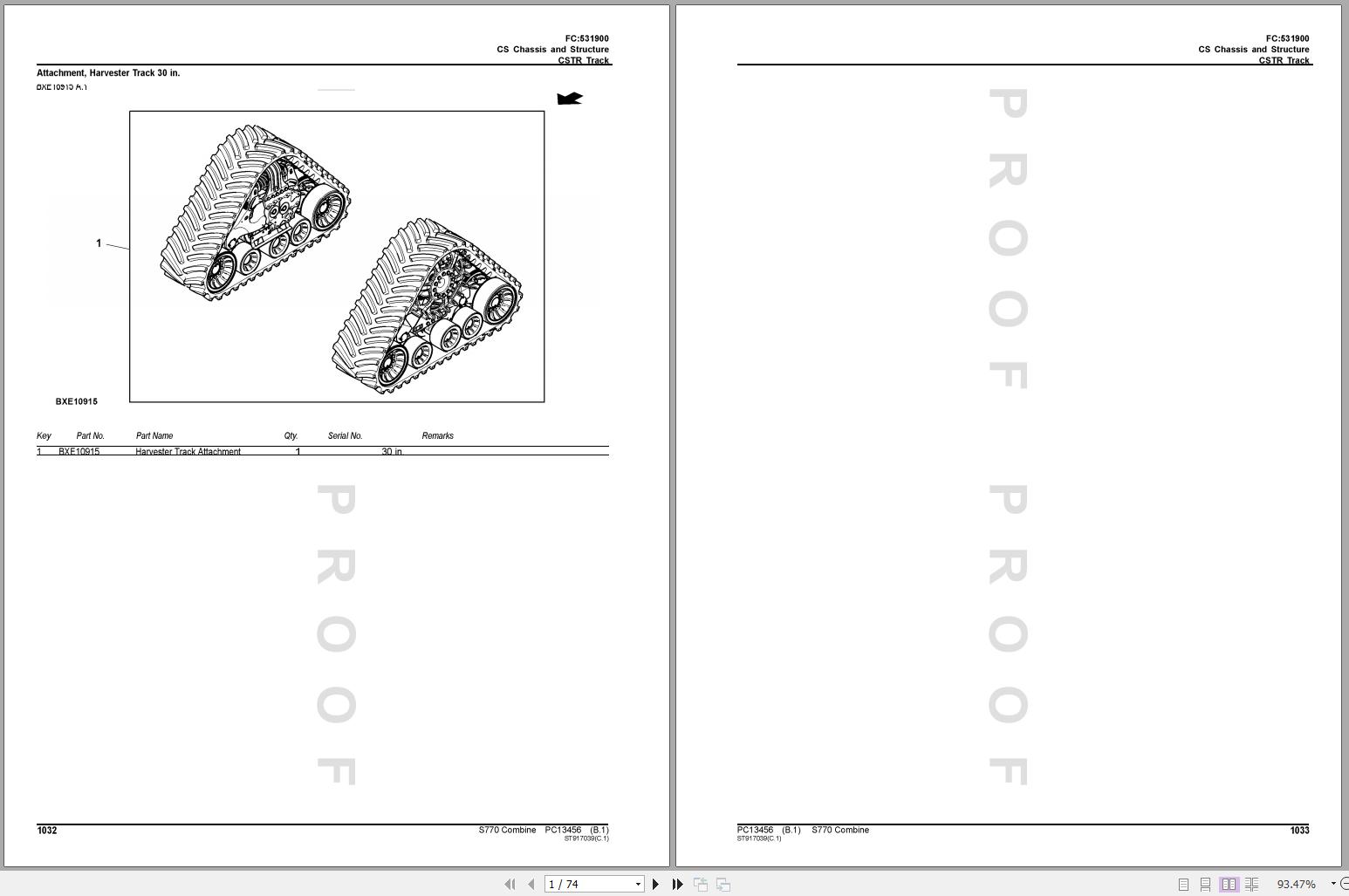 John Deere Combine CSTR Track CS Chassis Structure S770 Parts Catalog PC13456 1