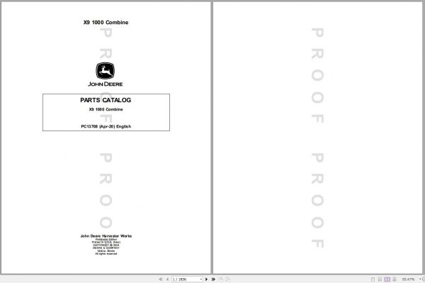 John Deere Combine X9 1000 Parts Catalog PC13708 04 1